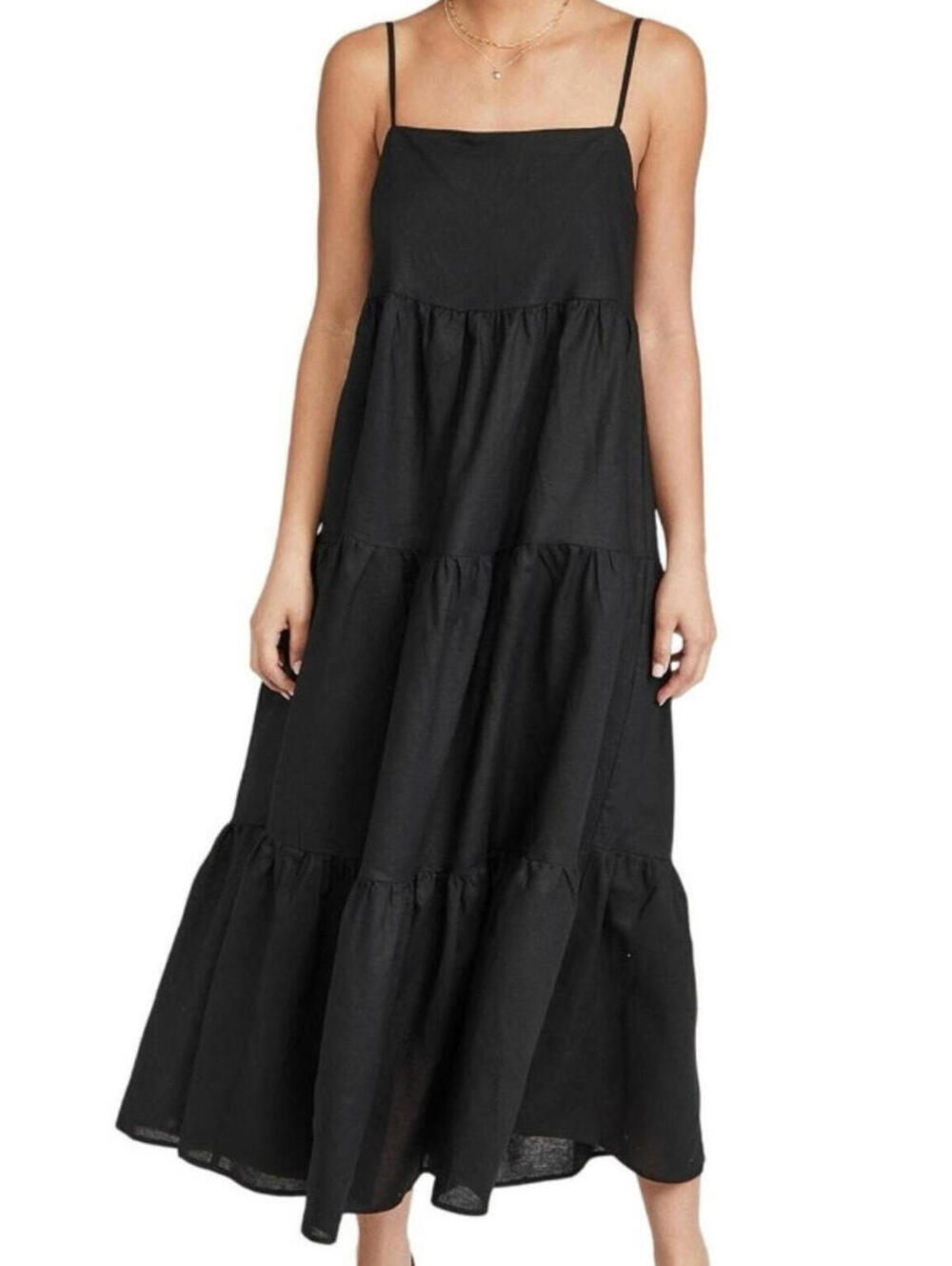 Charlie Holiday Black Tiered Spaghetti-Strap Maxi Dress